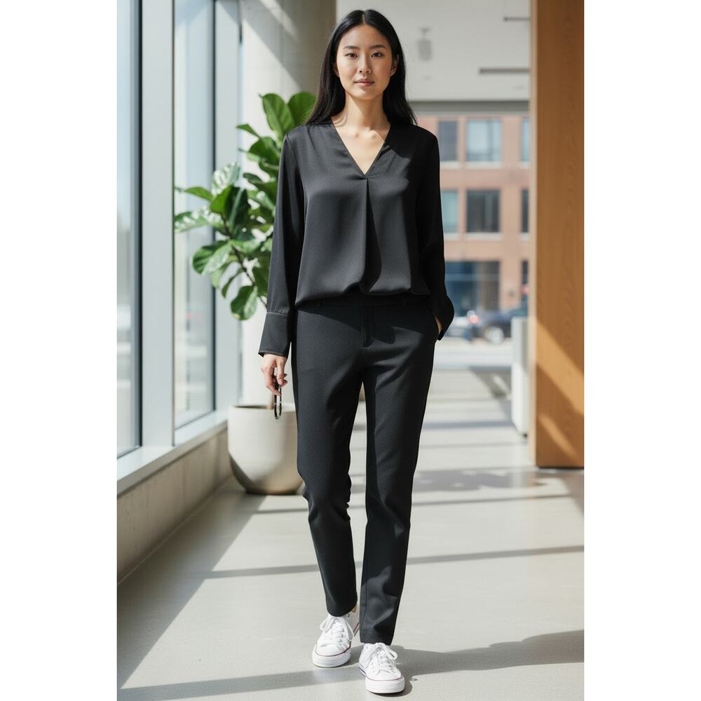 Rails Liliana Black Satin Blouse Size M Nwt Silk Feel Dressy Minimalist Top $228